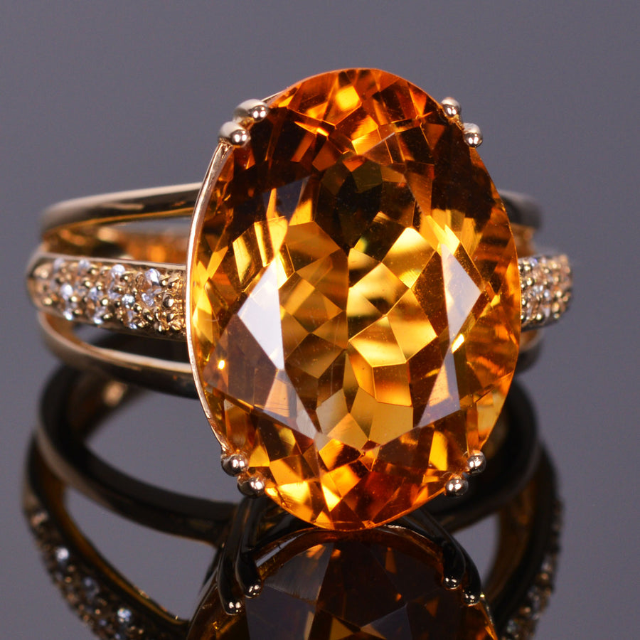 Oval Golden Citrine and White Sapphire Ring