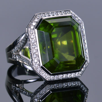 LXV 43.81 Carat Peridot and Diamond Leo Ring