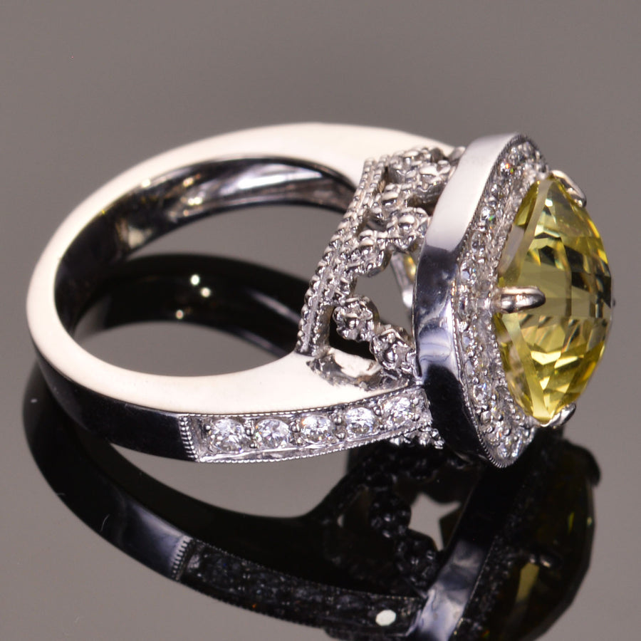 Lemon Topaz Diamond Girl Ring in 14k White Gold