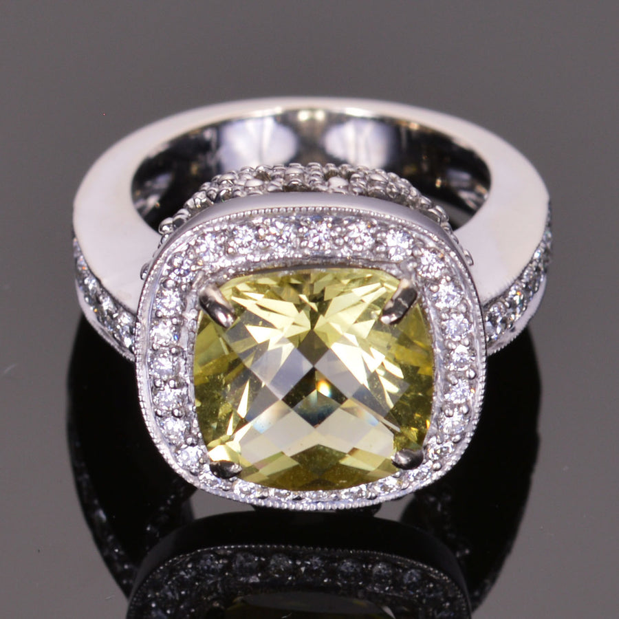 Lemon Topaz Diamond Girl Ring in 14k White Gold