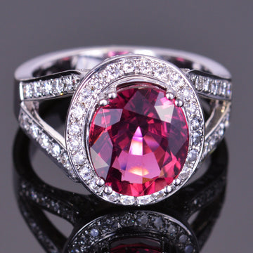 Pink Tourmaline and Diamond Halo Ring