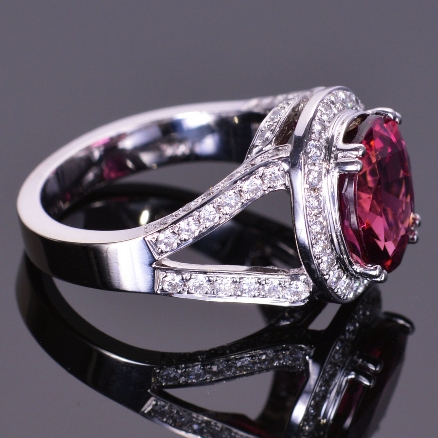Pink Tourmaline and Diamond Halo Ring