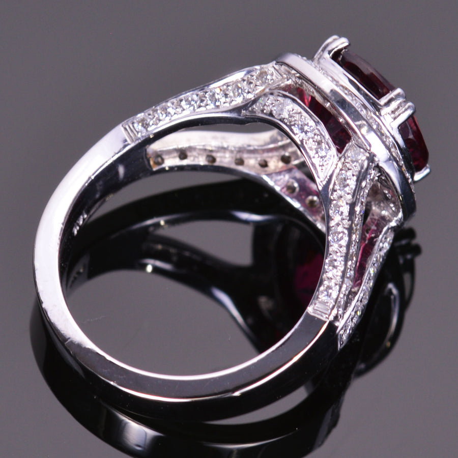 Pink Tourmaline and Diamond Halo Ring