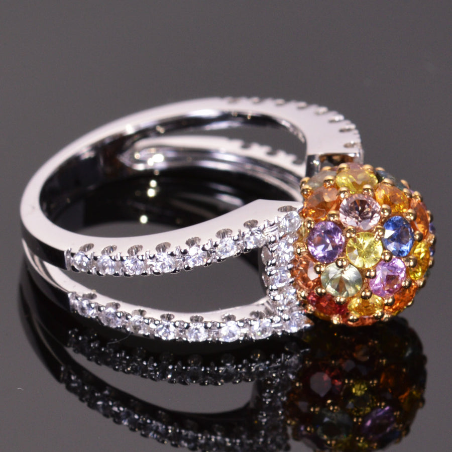 Multicolored Sapphire Sphere Ring