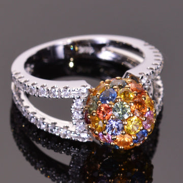 Multicolored Sapphire Sphere Ring