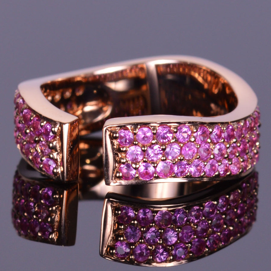 Pink Sapphire Finger Cuff Band in Rose Gold