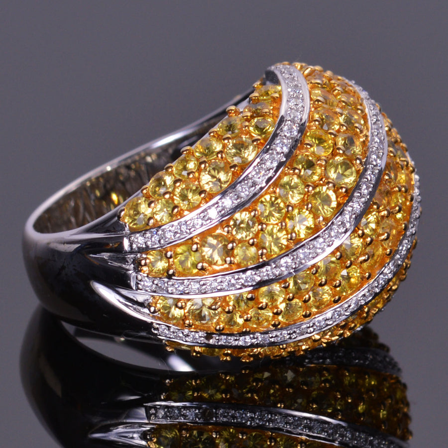 Sapphire and Diamond Dome Style Ring in 18k Gold