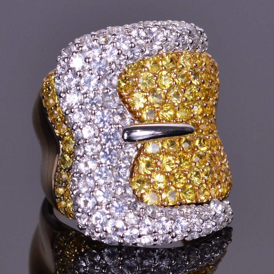 14K Yellow Gold Diamond Belt Buckle Ring