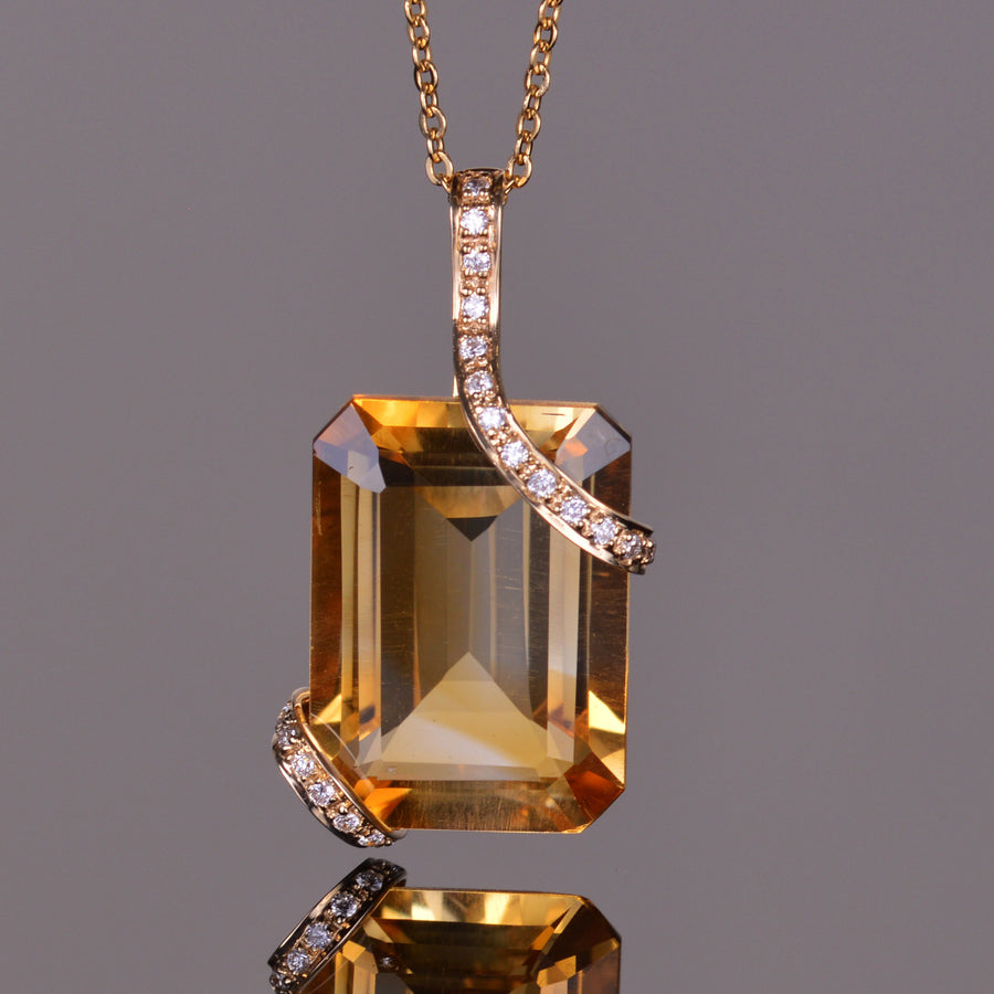 Golden Citrine and White Diamond Cache Pendant