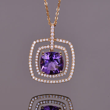 Amethyst and Diamond Double Halo Pendant