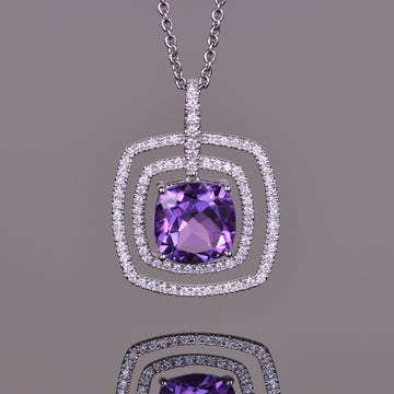 Amethyst and Diamond Double Halo Pendant