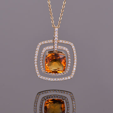 Citrine and Diamond Double Halo Pendant