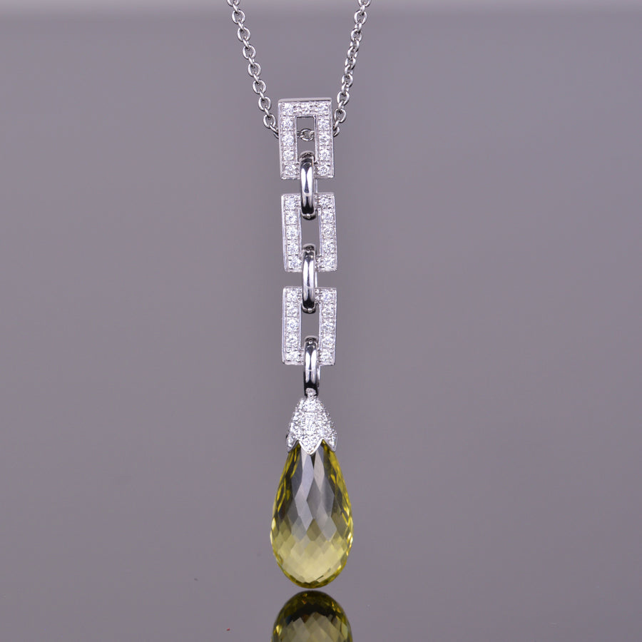 Lemon Citrine and White Diamond Pendant