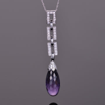 Amethyst & White Diamond Briolette Pendant