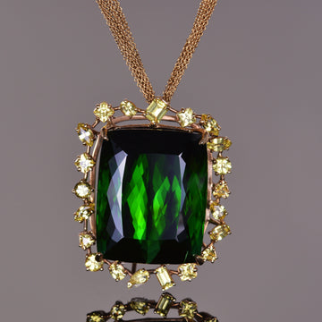 Green Tourmaline and Yellow Sapphire Pendant