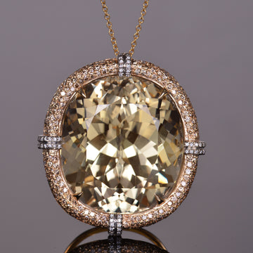 Golden Kunzite and Diamond Pendant