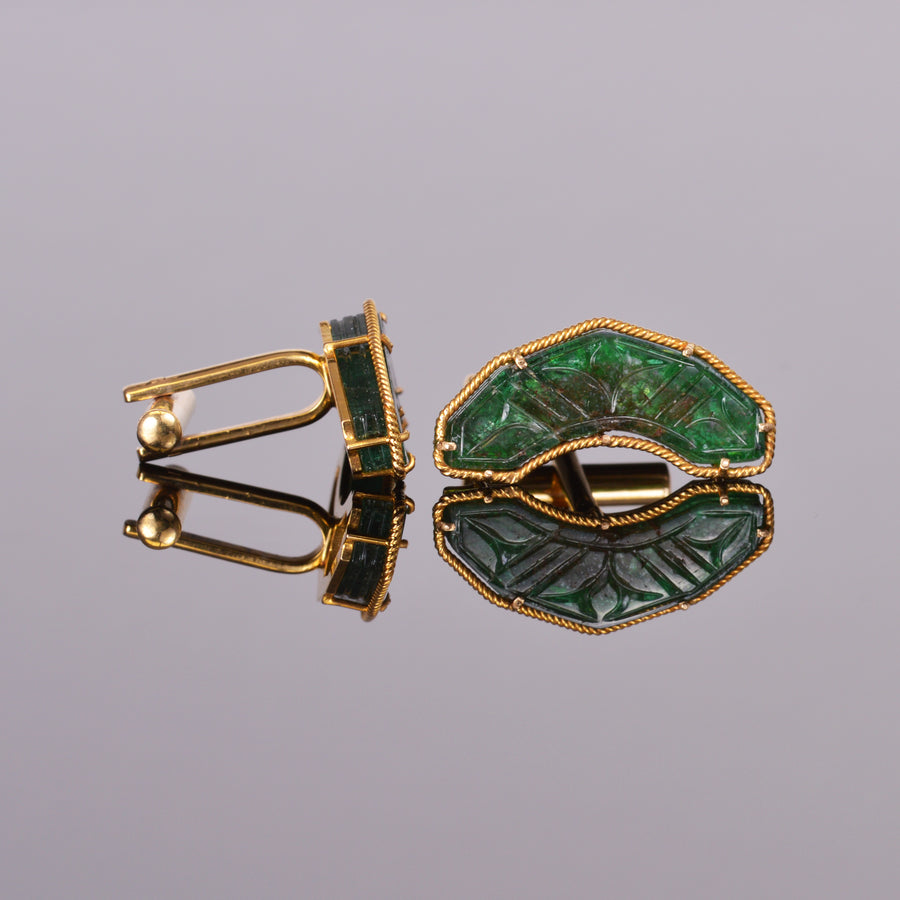 LXV Emerald and 18k Yellow Gold Cuff Links