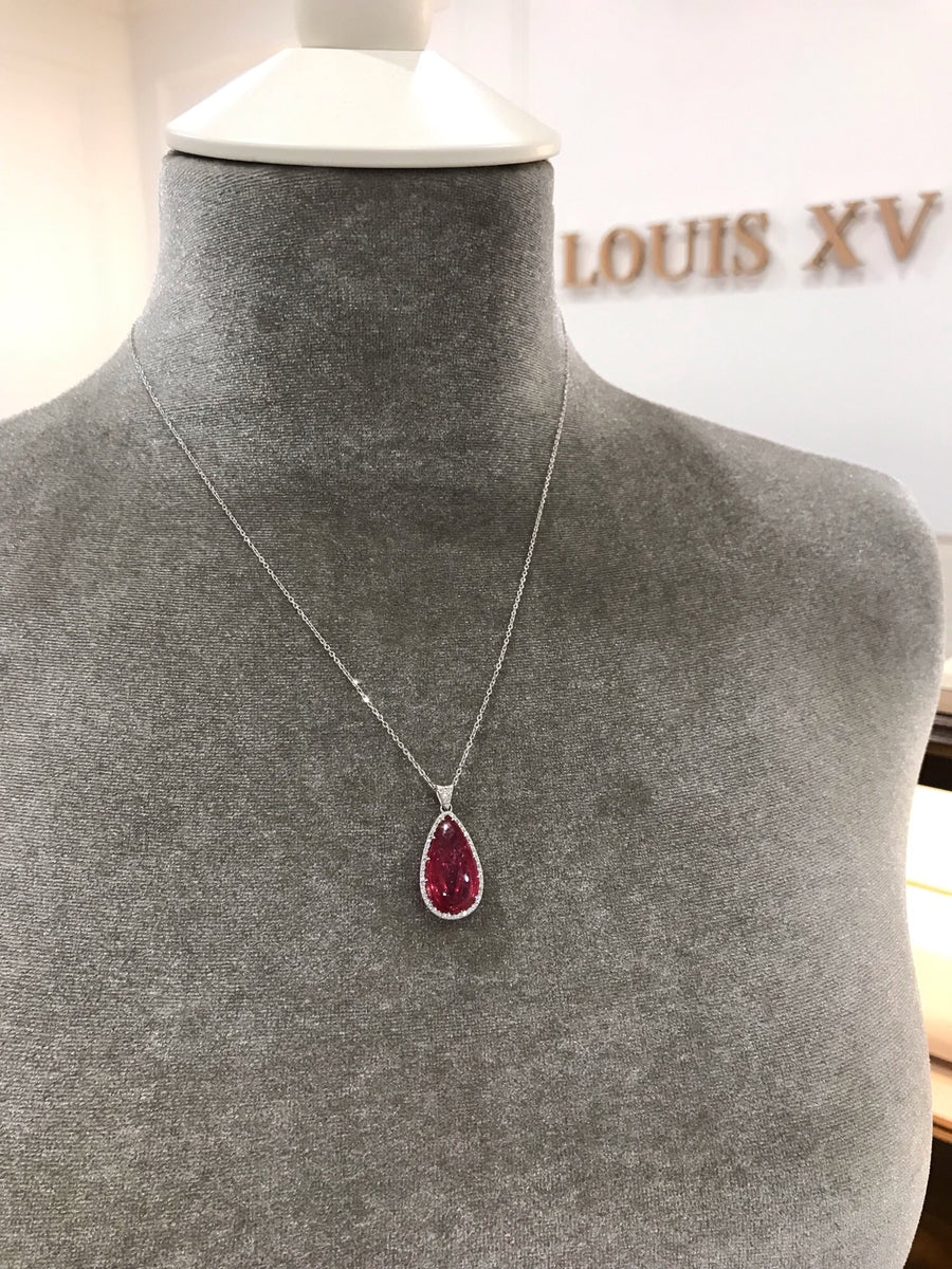 Pear Cabochon Rubellite and Diamond Pendant