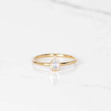 LXV Della Bezel Pear Diamond Ring in 14k Yellow Gold