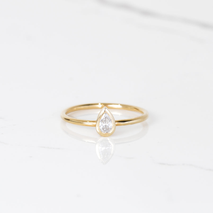 LXV Della Bezel Pear Diamond Ring in 14k Yellow Gold
