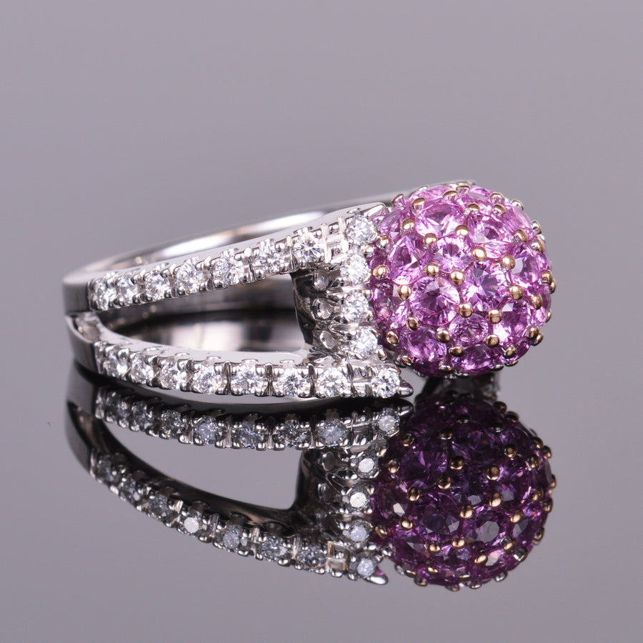 Pink Sapphire and Diamond Sphere Ring