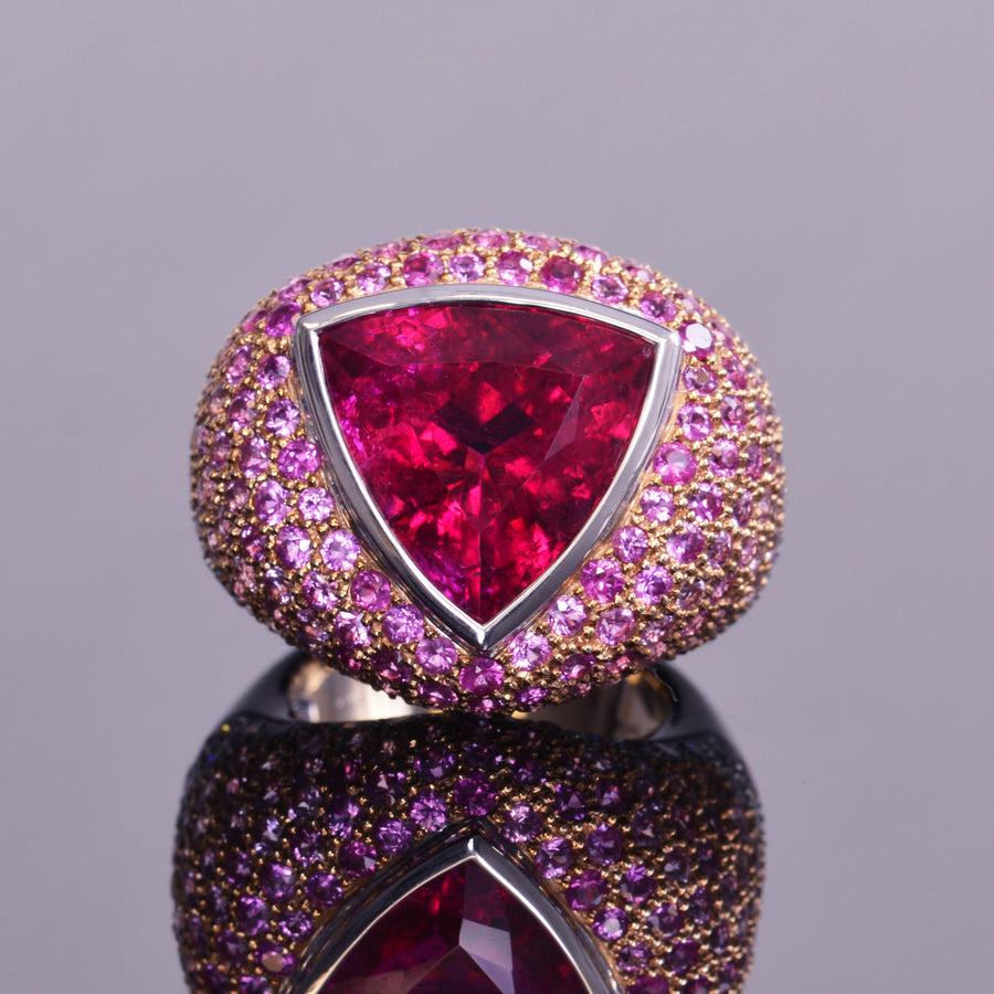 Rubellite cocktail ring with Diamond & Pink Sapphire Ombre