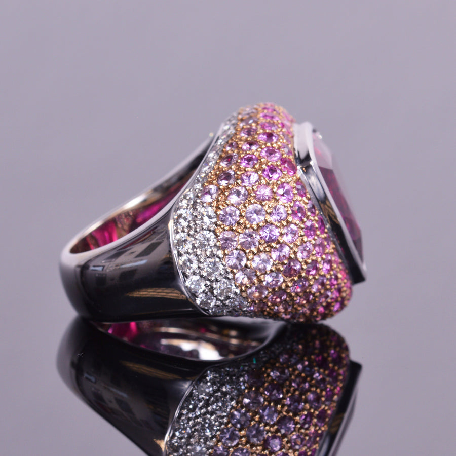 Rubellite cocktail ring with Diamond & Pink Sapphire Ombre