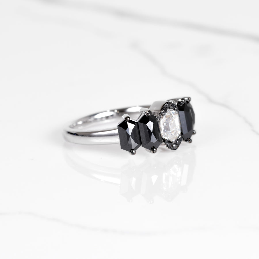 Black and White Hexagon Diamond Ring