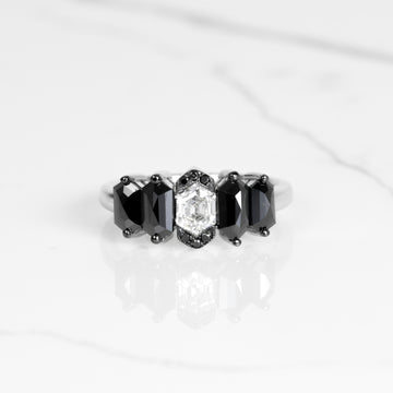 Black and White Hexagon Diamond Ring