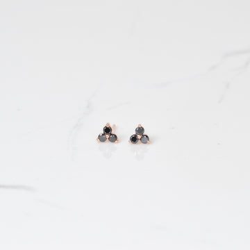 Black Diamond Clover Studs in Rose Gold