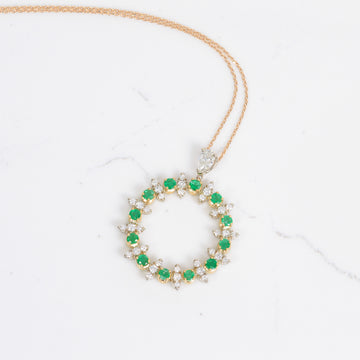 Emerald and Diamond Circle Necklace