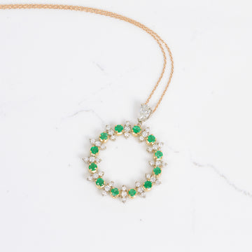 Emerald and Diamond Circle Necklace