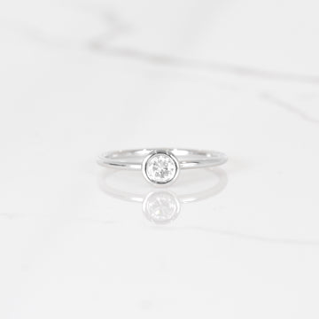 LXV Della Bezel Round Diamond Ring in 14k White Gold