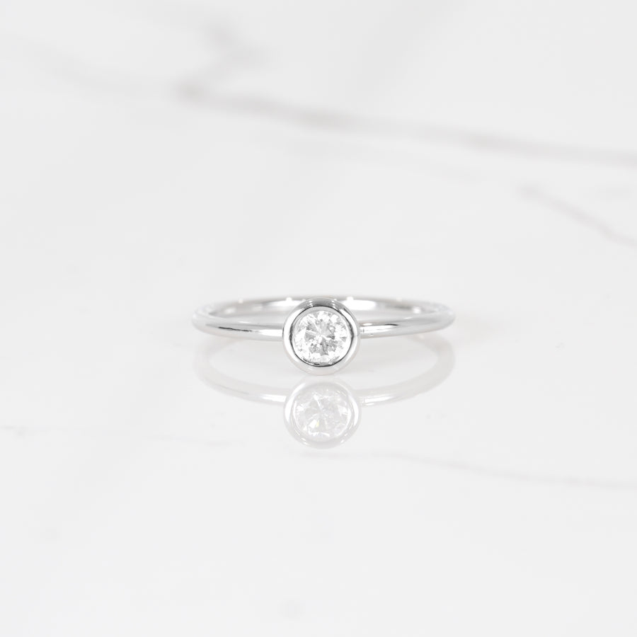 LXV Della Bezel Round Diamond Ring in 14k White Gold