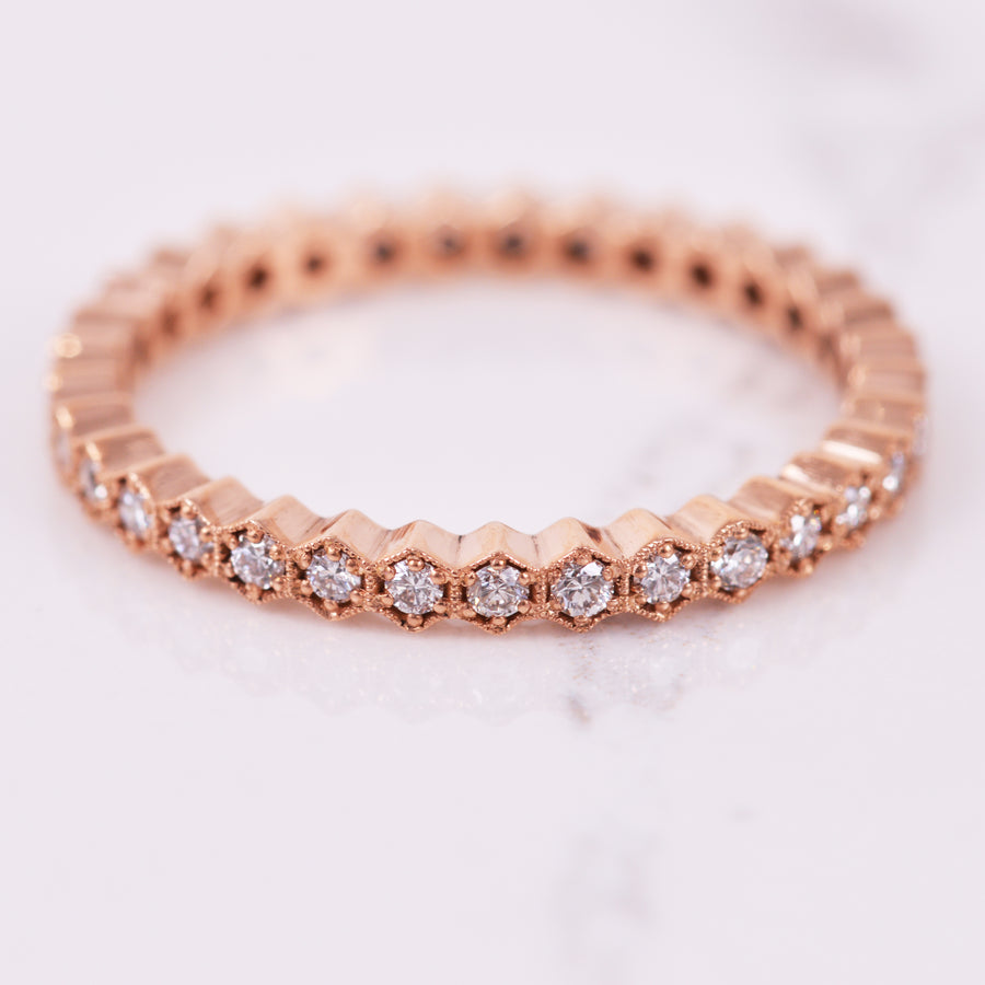 diamond hexagon eternity band in rose gold