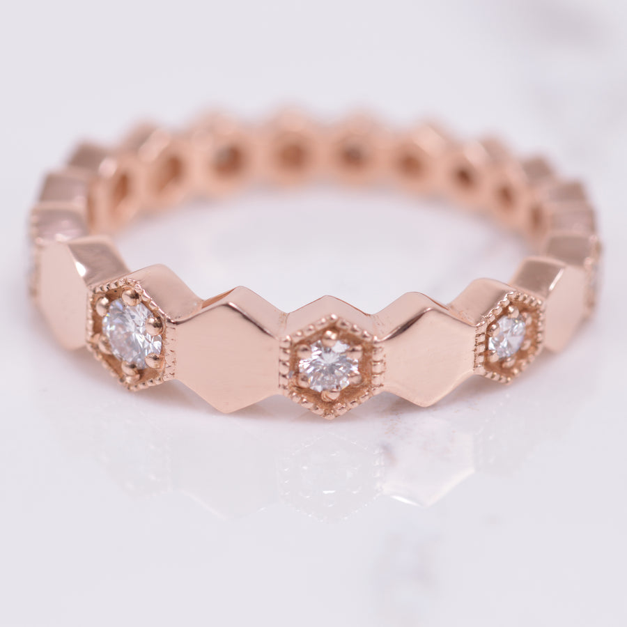 diamond and rose gold hexagon band