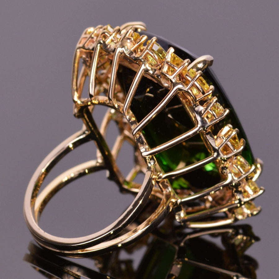 Green Tourmaline and Canary Yellow Sapphire Ring