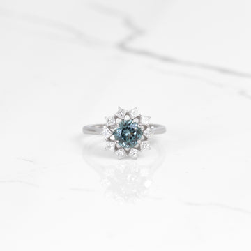Montana Sapphire Ring with Princess Diamond Halo