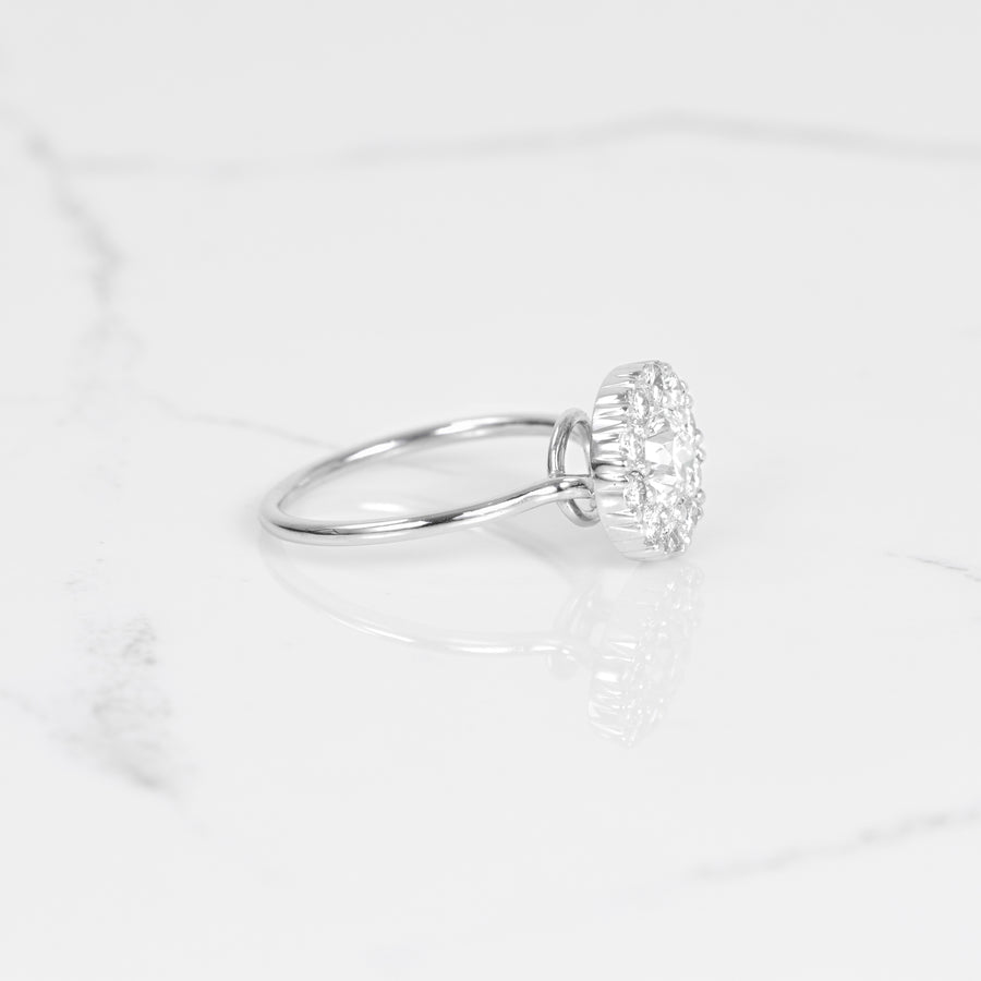 Old European Cut Diamond Ring with Diamond Scalloped Halo