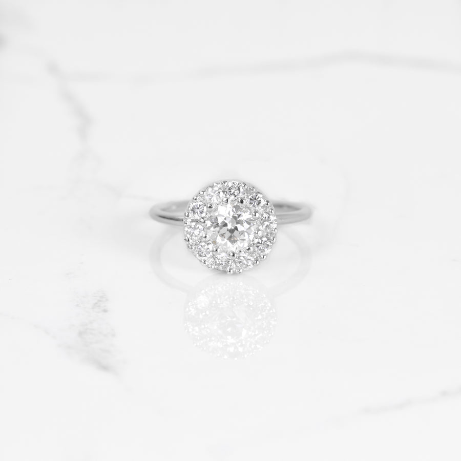 Old European Cut Diamond Ring with Diamond Scalloped Halo