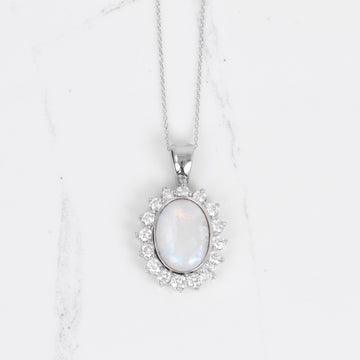 Opal and Diamond Halo Pendant (Estate)