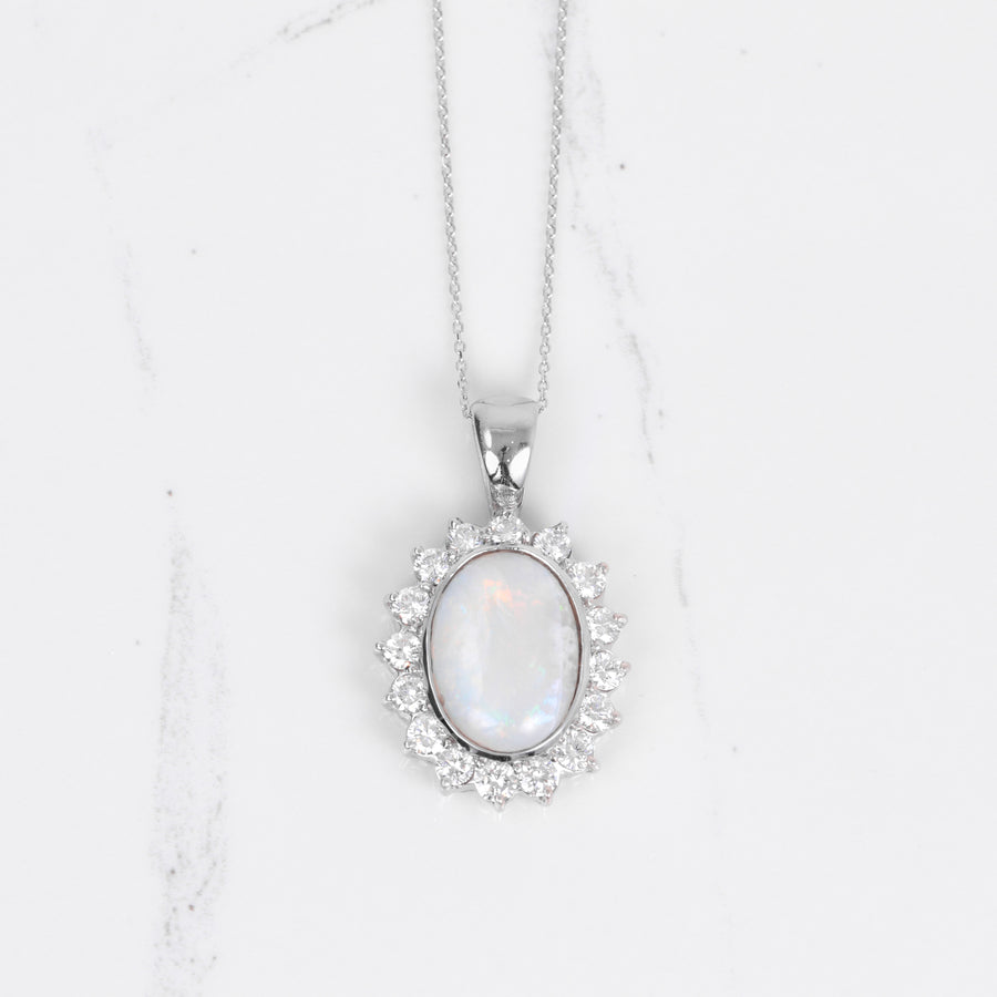 Opal and Diamond Halo Pendant (Estate)