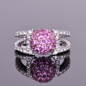 Pink Sapphire and Diamond Sphere Ring