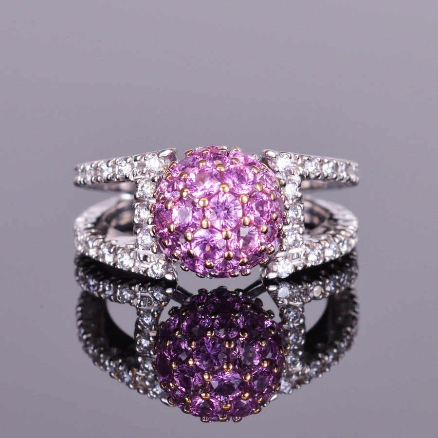 Pink Sapphire and Diamond Sphere Ring