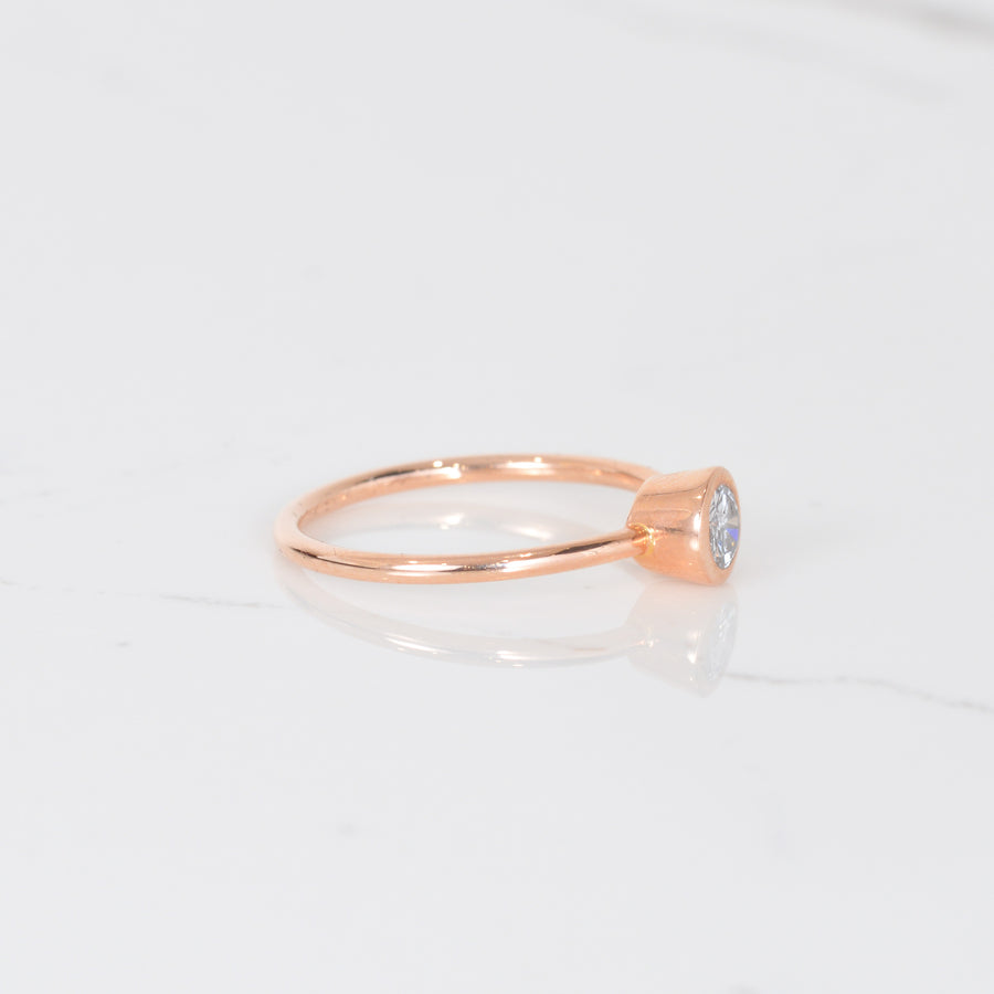 LXV Della Bezel Round Diamond Ring in 14k Rose Gold