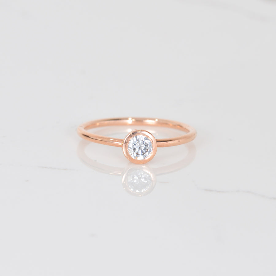 LXV Della Bezel Round Diamond Ring in 14k Rose Gold
