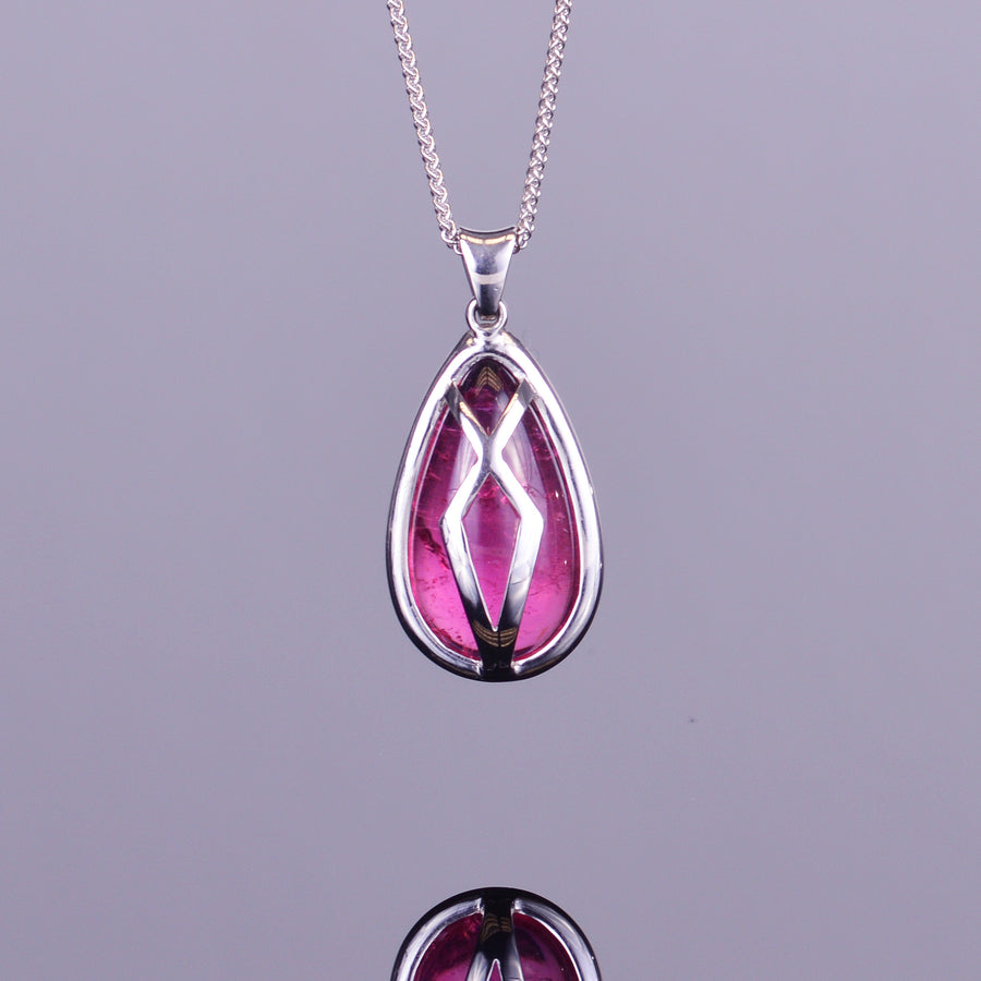 Pear Cabochon Rubellite and Diamond Pendant