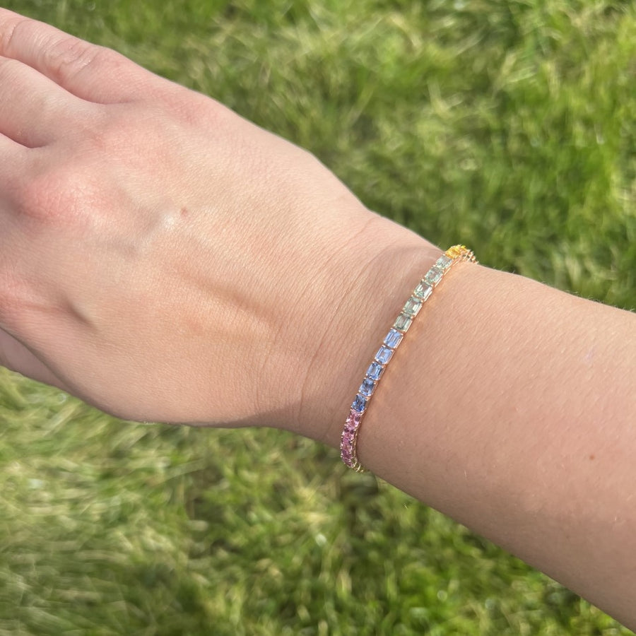 Rainbow Sapphire Bracelet In Rose Gold